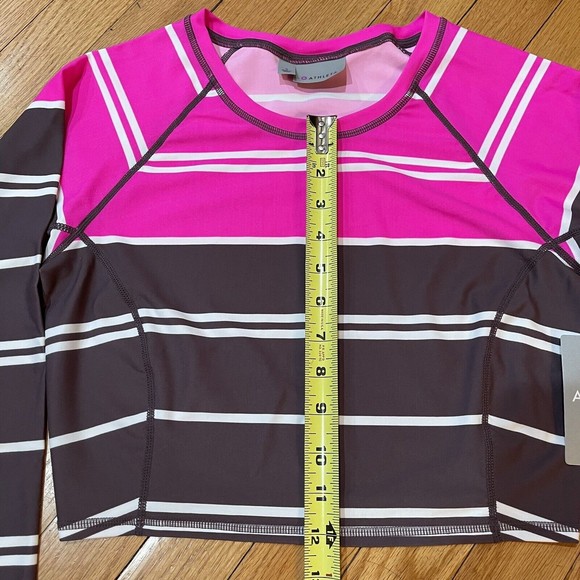 Athleta Womens Colorblock Cropped Rash Guard Striped Size SMALL S Swim Beach NEW - Picture 8 of 12